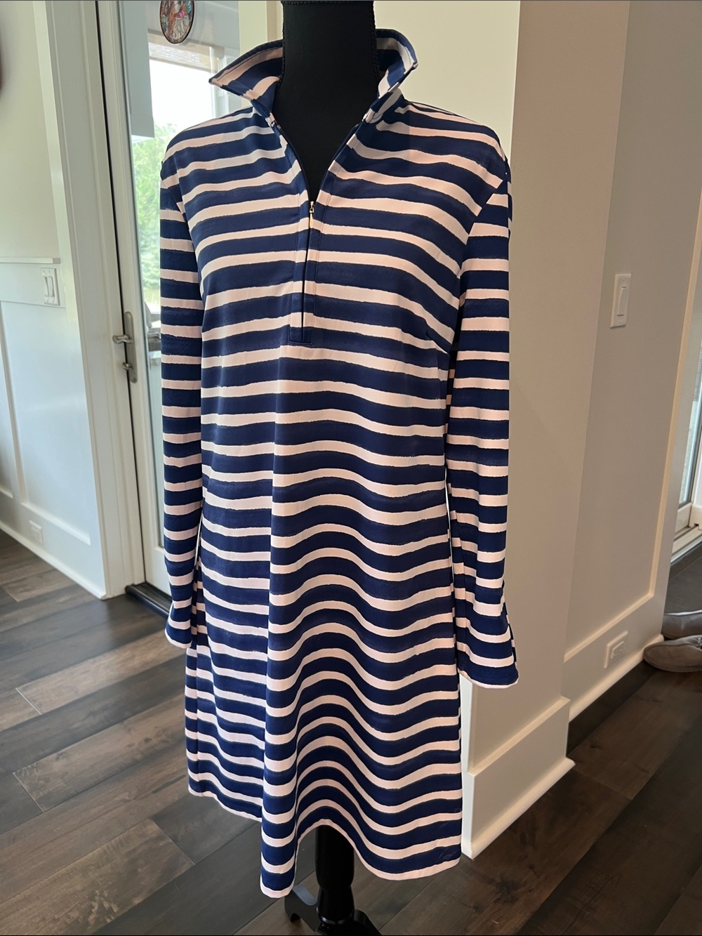 Cabana Life Navy & White Striped Half-Zip Swim Coverup